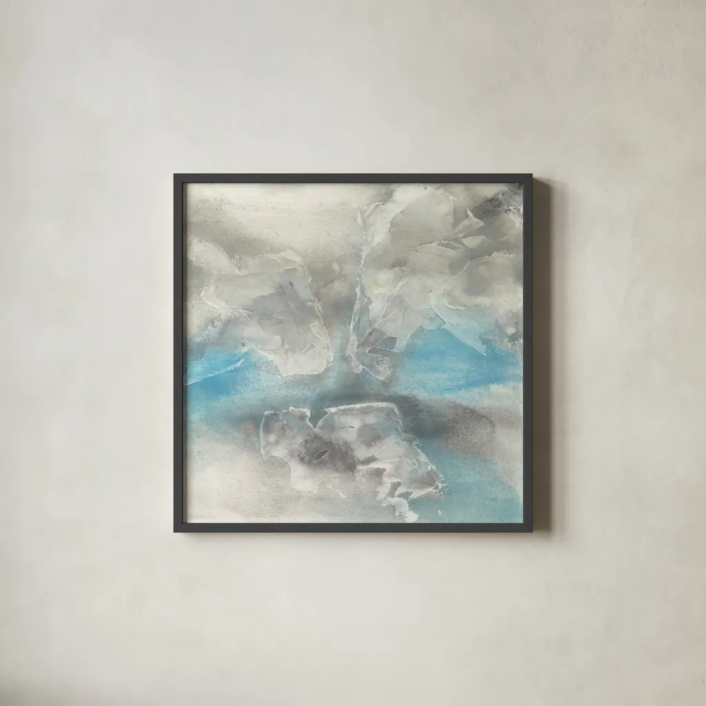 Blue Tones I by Chris Paschke. Shown in a sleek black glass frame for a contemporary gallery look. Available as an archival giclee rolled canvas, fine art paper, or poster print. SKU 35267a.