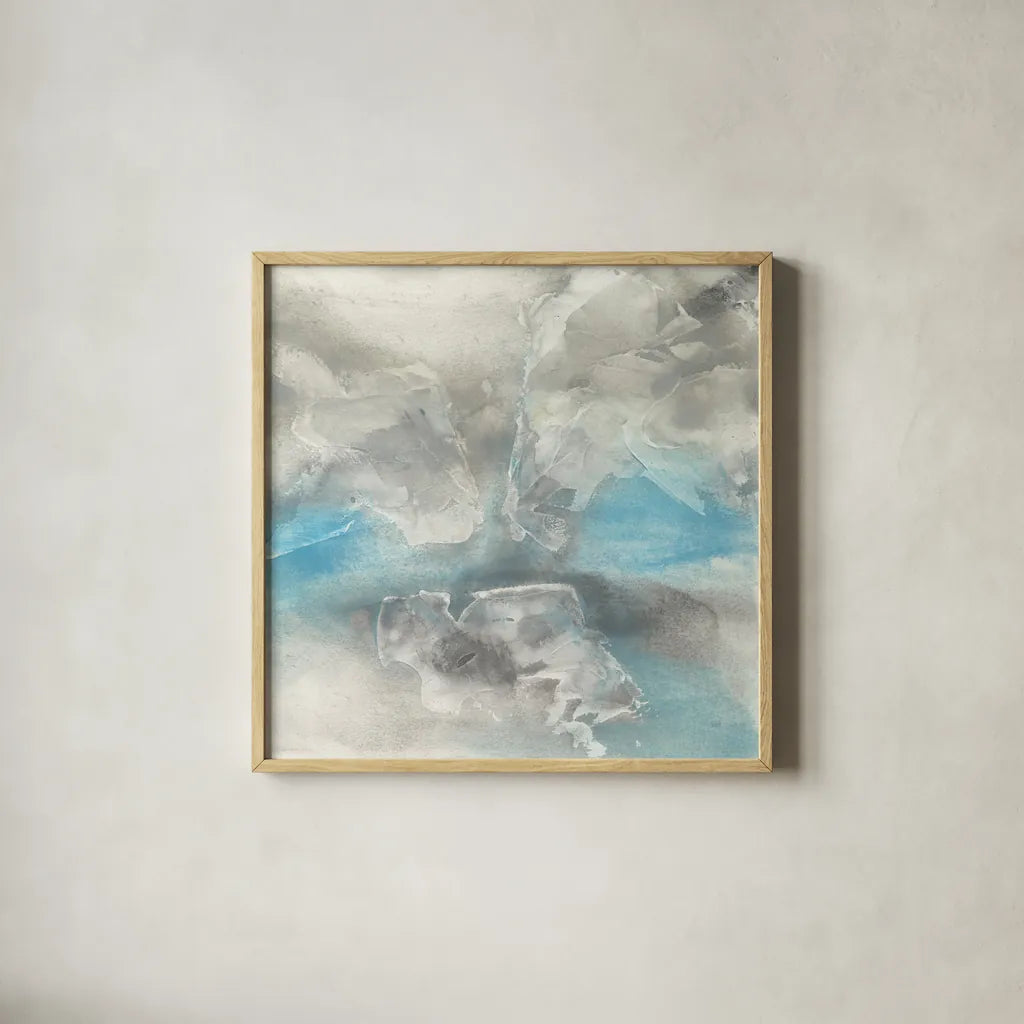 Blue Tones I by Chris Paschke. Shown in a natural wood glass frame for a timeless modern aesthetic. Available as an archival giclee rolled canvas, fine art paper, or poster print. SKU 35267a.