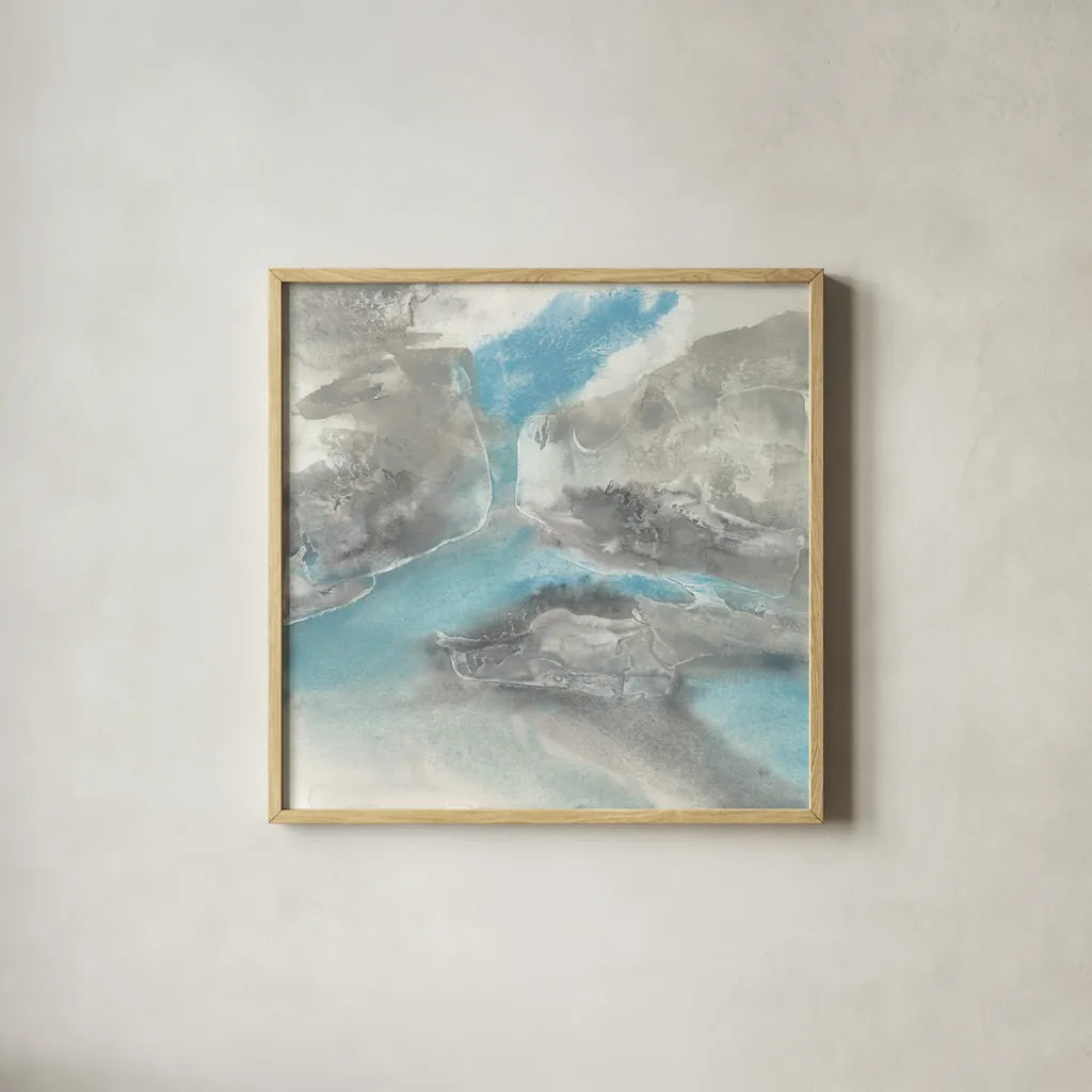 Blue Tones II by Chris Paschke. Shown in a natural wood glass frame for a timeless modern aesthetic. Available as an archival giclee rolled canvas, fine art paper, or poster print. SKU 35268a.