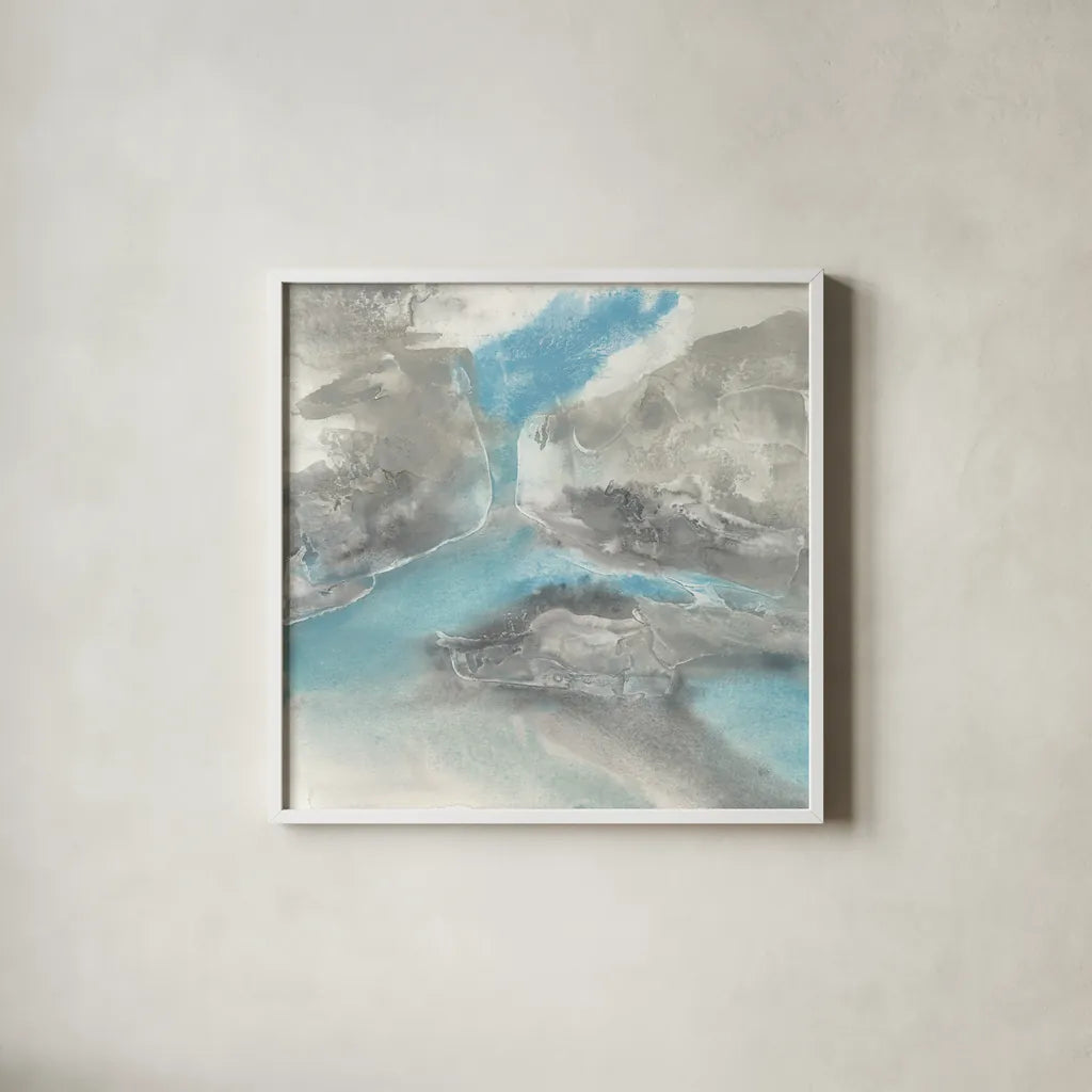 Blue Tones II by Chris Paschke. Shown in a crisp white glass frame for a clean and minimalist style. Available as an archival giclee rolled canvas, fine art paper, or poster print. SKU 35268a.