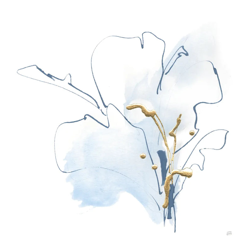 Blue and Gold Floral I by Chris Paschke. SKU 74378a. Archival Giclee Fine art print for wall decor.