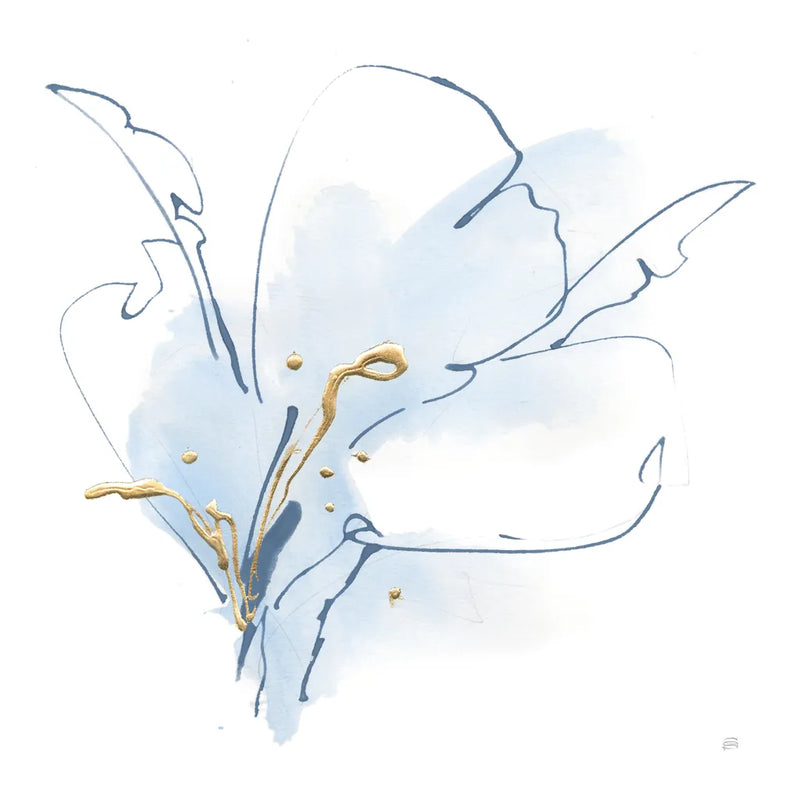 Blue and Gold Floral II by Chris Paschke. SKU 74379a. Archival Giclee Fine art print for wall decor.