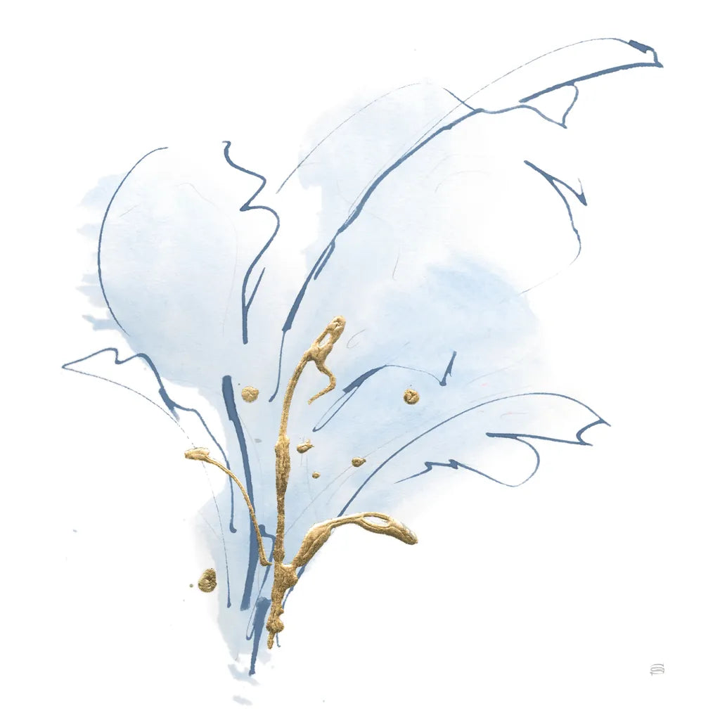 Blue and Gold Floral III by Chris Paschke. SKU 74380a. Archival Giclee Fine art print for wall decor.