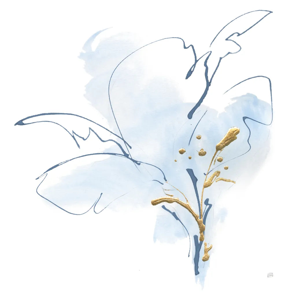 Blue and Gold Floral IV by Chris Paschke. SKU 74381a. Archival Giclee Fine art print for wall decor.