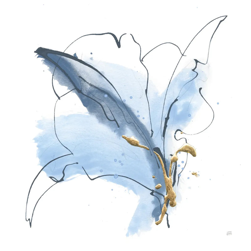 Blue and Gold Floral V by Chris Paschke. SKU 75006a. Archival Giclee Fine art print for wall decor.