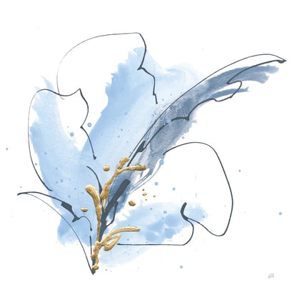 Blue and Gold Floral VIII by Chris Paschke. SKU 75009a. Archival Giclee Fine art print for wall decor.