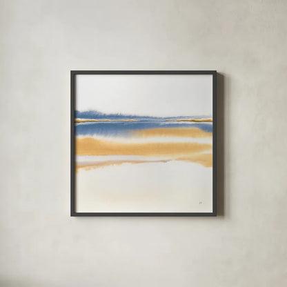 Blue and Orange II by Chris Paschke. Shown in a sleek black glass frame for a contemporary gallery look. Available as an archival giclee rolled canvas, fine art paper, or poster print. SKU 74462a.