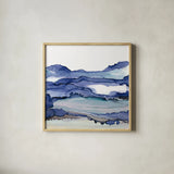 Bluescape II by Chris Paschke. Shown in a natural wood glass frame for a timeless modern aesthetic. Available as an archival giclee rolled canvas, fine art paper, or poster print. SKU 66746a.