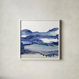 Bluescape II by Chris Paschke. Shown in a crisp white glass frame for a clean and minimalist style. Available as an archival giclee rolled canvas, fine art paper, or poster print. SKU 66746a.