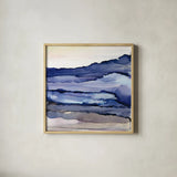 Bluescape III by Chris Paschke. Shown in a natural wood glass frame for a timeless modern aesthetic. Available as an archival giclee rolled canvas, fine art paper, or poster print. SKU 66747a.