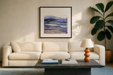Bluescape IV by Chris Paschke. Displayed in a glass frame with matte in a clean modern living room. Available as an archival giclee rolled canvas, fine art paper, or poster print. SKU 66748a.