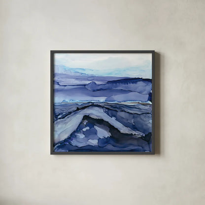 Bluescape V by Chris Paschke. Shown in a sleek black glass frame for a contemporary gallery look. Available as an archival giclee rolled canvas, fine art paper, or poster print. SKU 66749a.