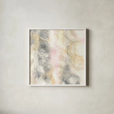 Blush Circles II by Chris Paschke. Shown in a crisp white glass frame for a clean and minimalist style. Available as an archival giclee rolled canvas, fine art paper, or poster print. SKU 35262a.