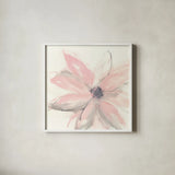 Blush Clematis I by Chris Paschke. Shown in a crisp white glass frame for a clean and minimalist style. Available as an archival giclee rolled canvas, fine art paper, or poster print. SKU 33992a.