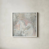 Blush Horses I by Chris Paschke. Shown in a crisp white glass frame for a clean and minimalist style. Available as an archival giclee rolled canvas, fine art paper, or poster print. SKU 37175a.
