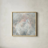 Blush Horses II by Chris Paschke. Shown in a natural wood glass frame for a timeless modern aesthetic. Available as an archival giclee rolled canvas, fine art paper, or poster print. SKU 37176a.