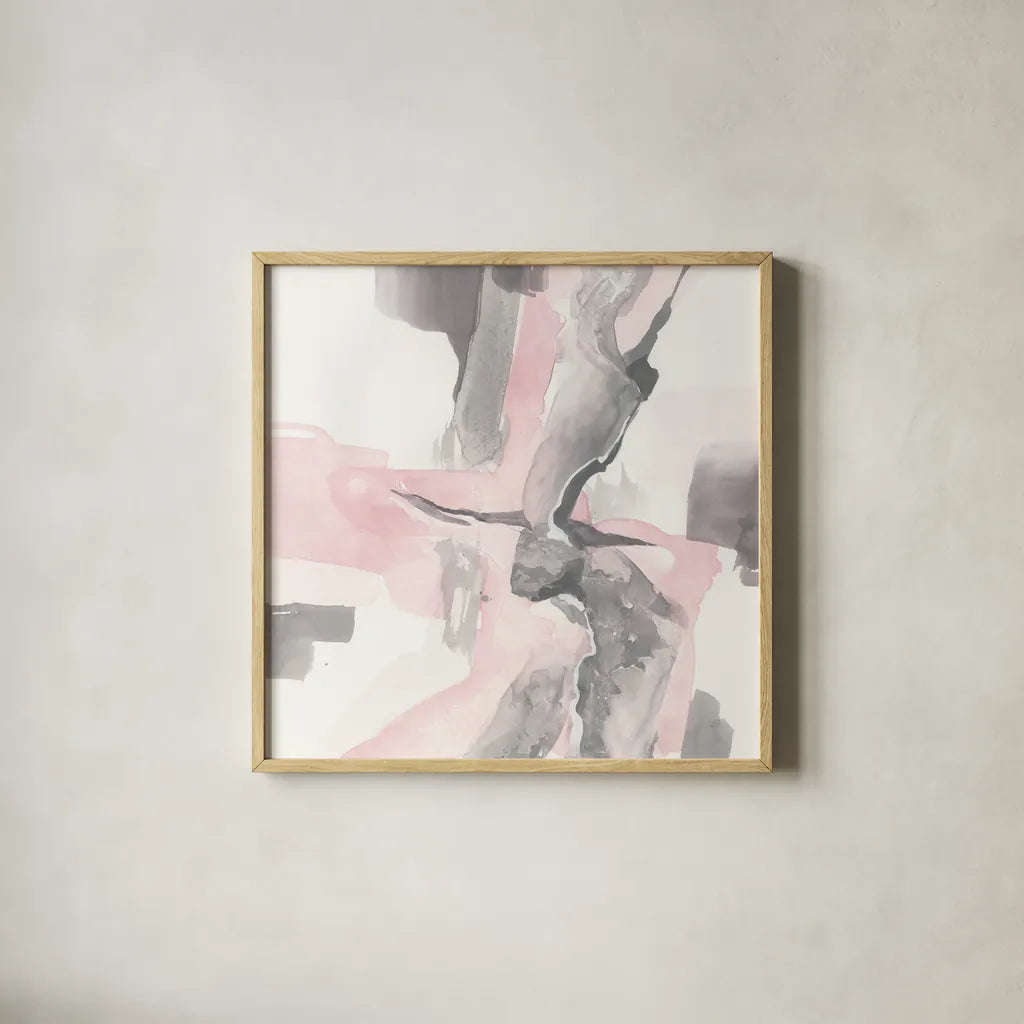 Blushing Grey I by Chris Paschke. Shown in a natural wood glass frame for a timeless modern aesthetic. Available as an archival giclee rolled canvas, fine art paper, or poster print. SKU 49053a.