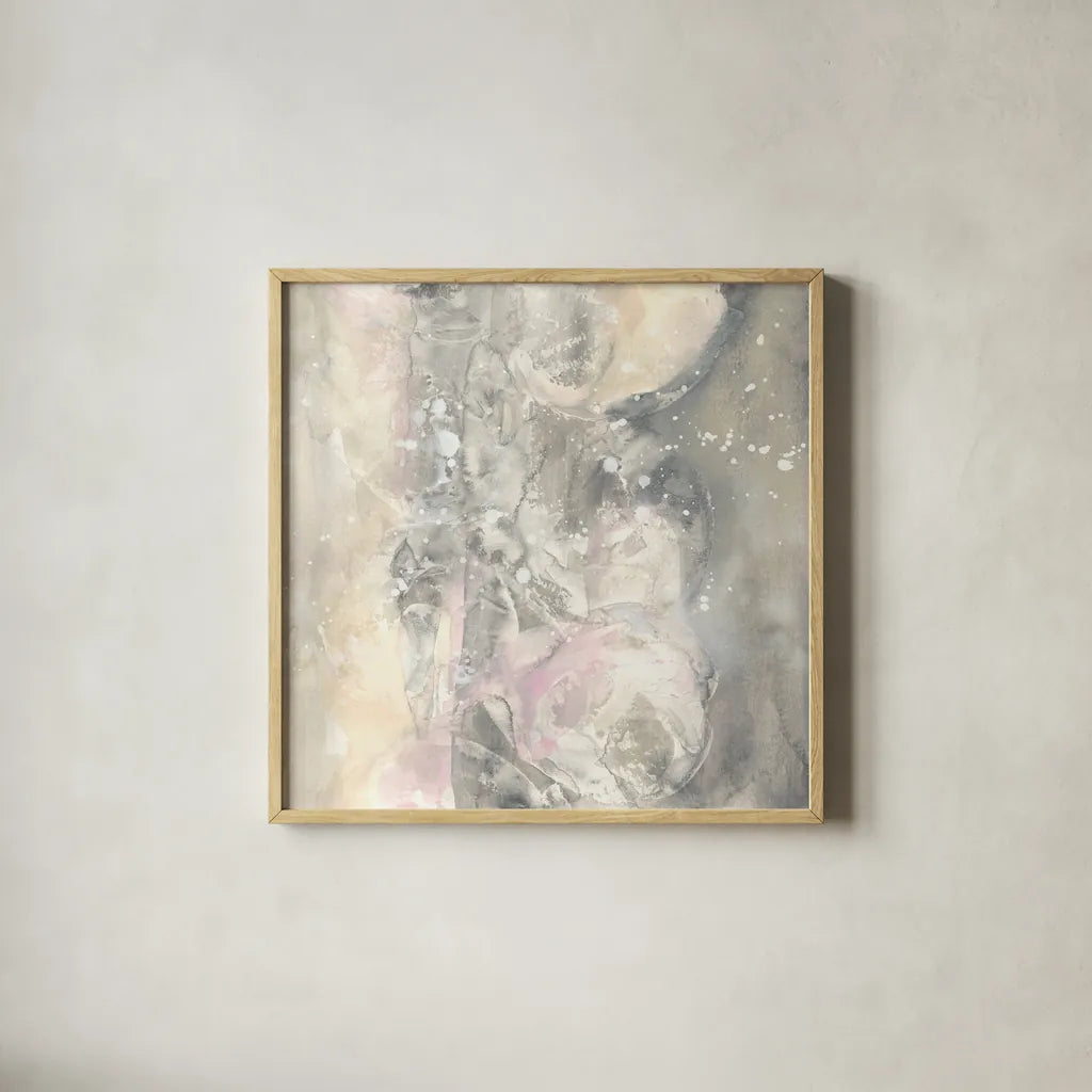 Blushing Snowflakes I by Chris Paschke. Shown in a natural wood glass frame for a timeless modern aesthetic. Available as an archival giclee rolled canvas, fine art paper, or poster print. SKU 35263a.