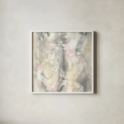 Blushing Snowflakes II by Chris Paschke. Shown in a crisp white glass frame for a clean and minimalist style. Available as an archival giclee rolled canvas, fine art paper, or poster print. SKU 35264a.