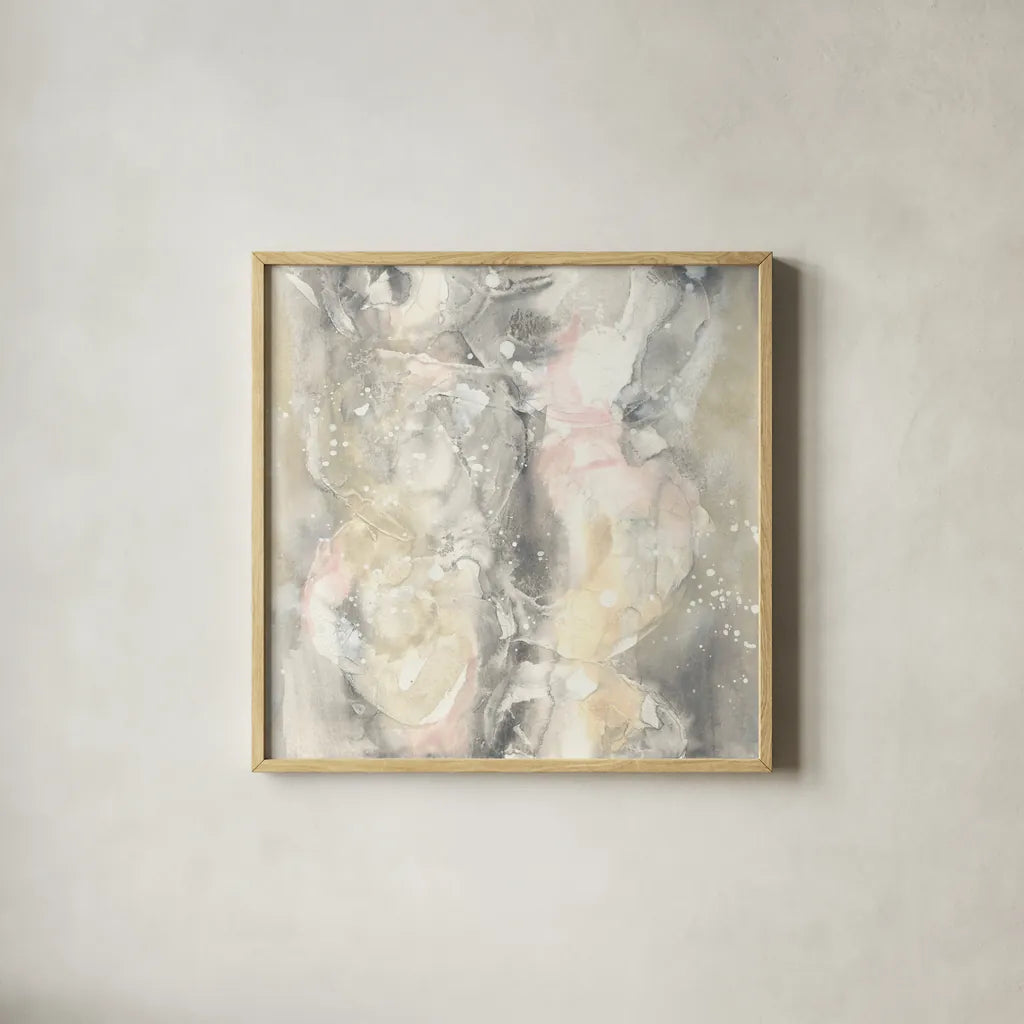 Blushing Snowflakes II v2 by Chris Paschke. Shown in a natural wood glass frame for a timeless modern aesthetic. Available as an archival giclee rolled canvas, fine art paper, or poster print. SKU 44863a.