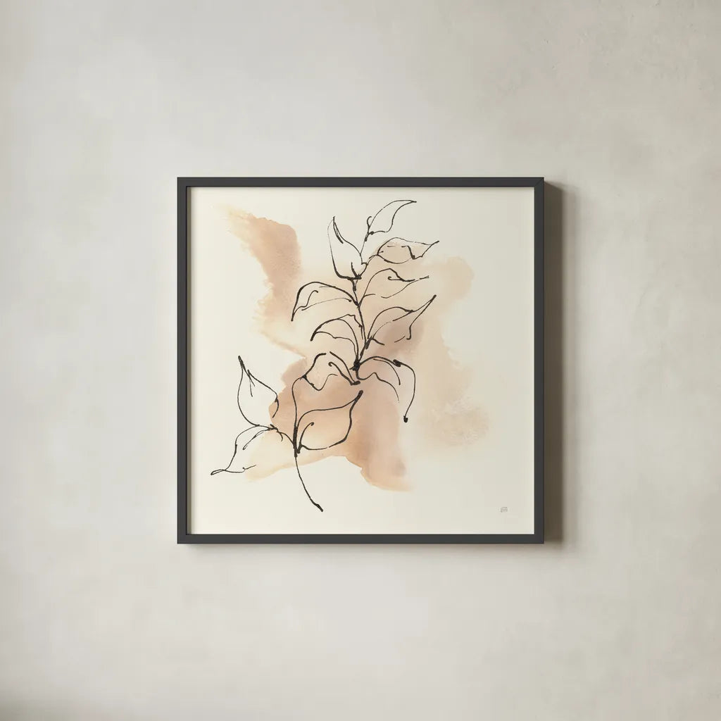 Boho Botanical I by Chris Paschke. Shown in a sleek black glass frame for a contemporary gallery look. Available as an archival giclee rolled canvas, fine art paper, or poster print. SKU 89518a.