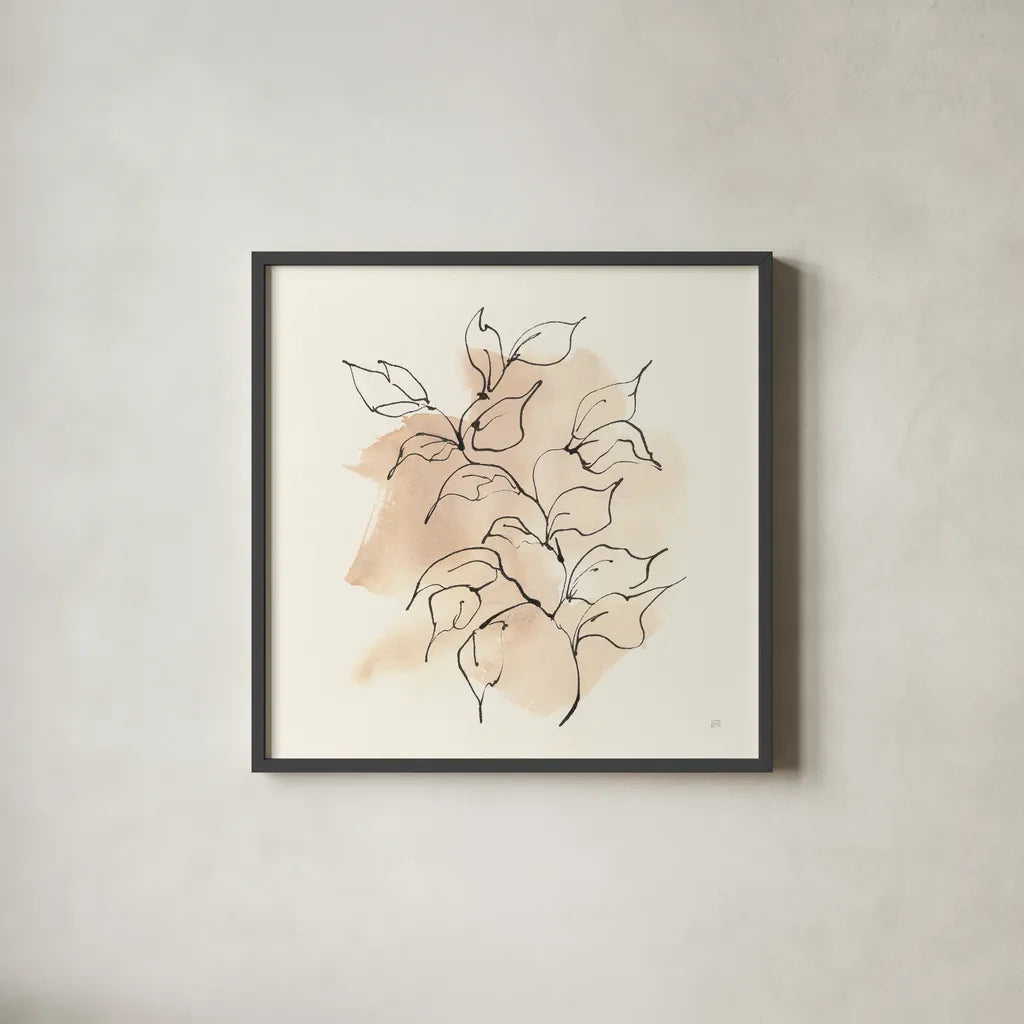 Boho Botanical II by Chris Paschke. Shown in a sleek black glass frame for a contemporary gallery look. Available as an archival giclee rolled canvas, fine art paper, or poster print. SKU 89519a.