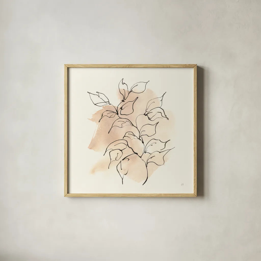 Boho Botanical II by Chris Paschke. Shown in a natural wood glass frame for a timeless modern aesthetic. Available as an archival giclee rolled canvas, fine art paper, or poster print. SKU 89519a.