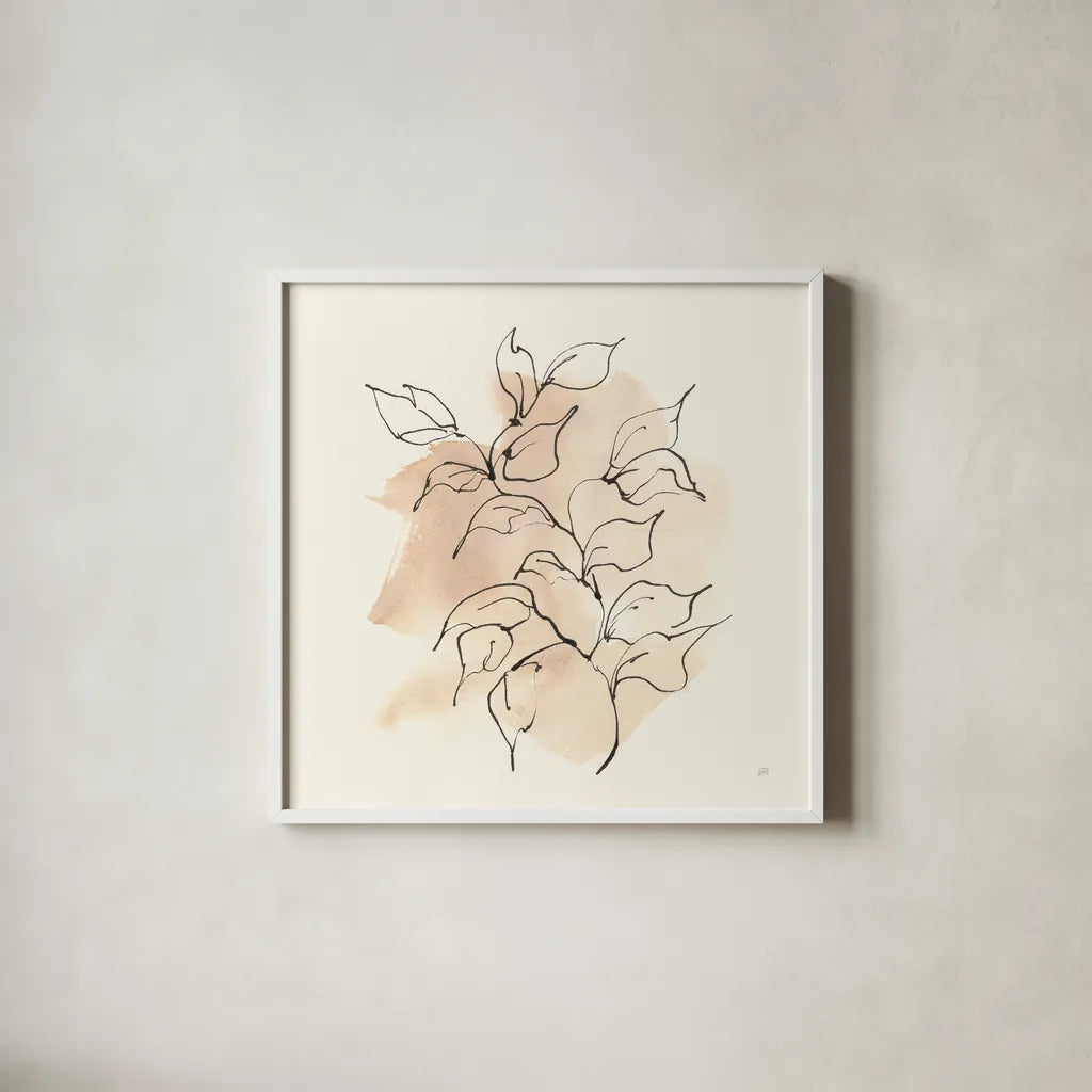 Boho Botanical II by Chris Paschke. Shown in a crisp white glass frame for a clean and minimalist style. Available as an archival giclee rolled canvas, fine art paper, or poster print. SKU 89519a.