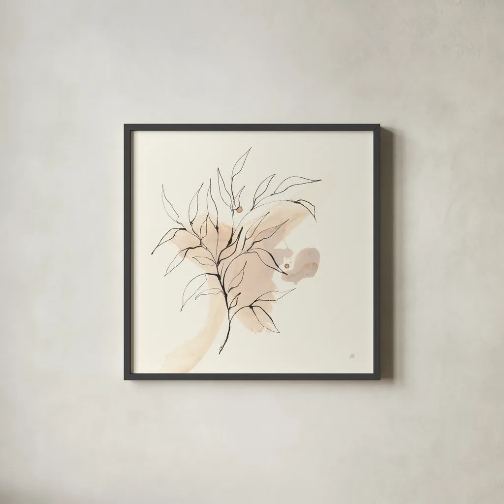 Boho Botanical III by Chris Paschke. Shown in a sleek black glass frame for a contemporary gallery look. Available as an archival giclee rolled canvas, fine art paper, or poster print. SKU 89520a.