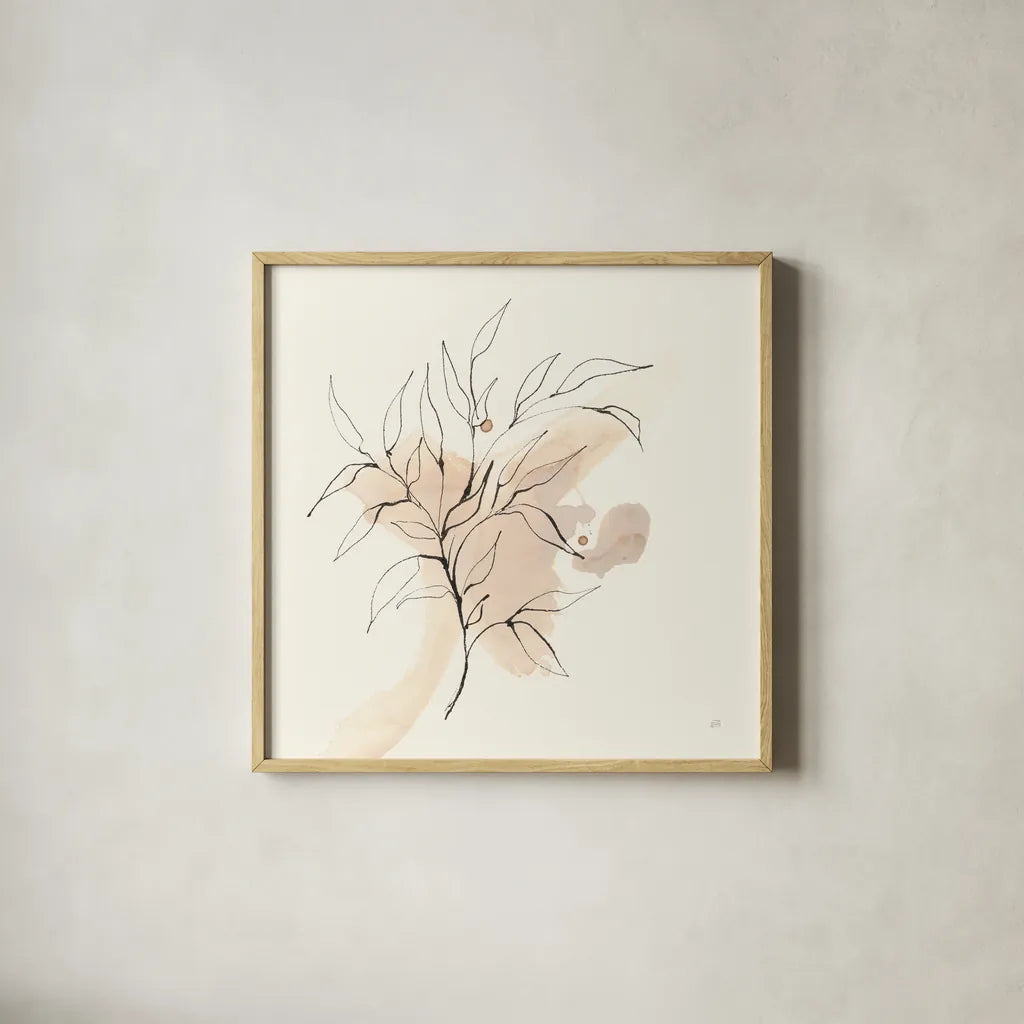 Boho Botanical III by Chris Paschke. Shown in a natural wood glass frame for a timeless modern aesthetic. Available as an archival giclee rolled canvas, fine art paper, or poster print. SKU 89520a.