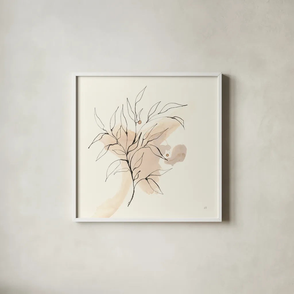 Boho Botanical III by Chris Paschke. Shown in a crisp white glass frame for a clean and minimalist style. Available as an archival giclee rolled canvas, fine art paper, or poster print. SKU 89520a.