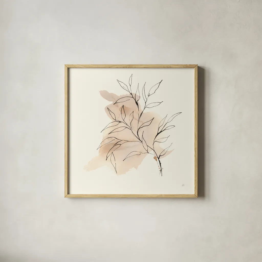 Boho Botanical IV by Chris Paschke. Shown in a natural wood glass frame for a timeless modern aesthetic. Available as an archival giclee rolled canvas, fine art paper, or poster print. SKU 89521a.