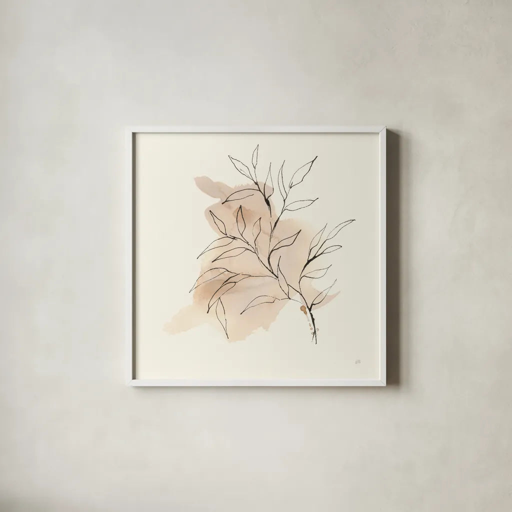 Boho Botanical IV by Chris Paschke. Shown in a crisp white glass frame for a clean and minimalist style. Available as an archival giclee rolled canvas, fine art paper, or poster print. SKU 89521a.