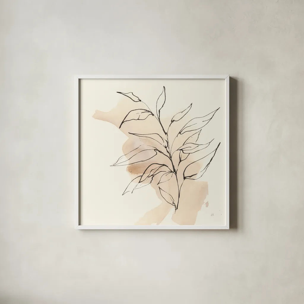 Boho Botanical V by Chris Paschke. Shown in a crisp white glass frame for a clean and minimalist style. Available as an archival giclee rolled canvas, fine art paper, or poster print. SKU 89522a.