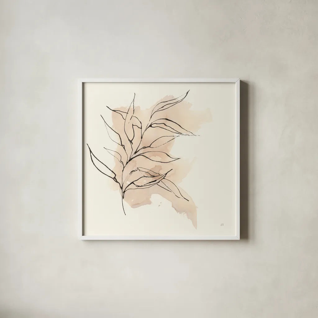 Boho Botanical VI by Chris Paschke. Shown in a crisp white glass frame for a clean and minimalist style. Available as an archival giclee rolled canvas, fine art paper, or poster print. SKU 89523a.