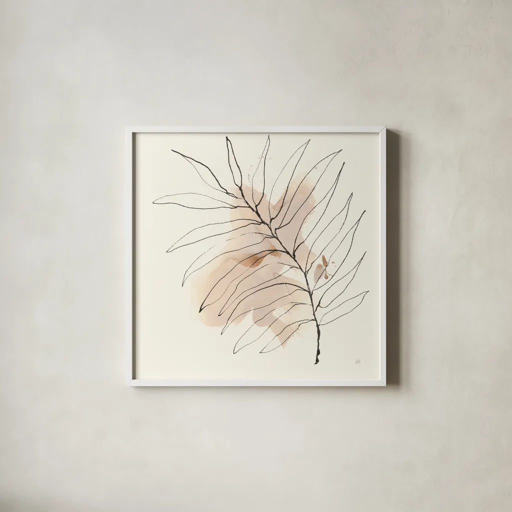 Boho Botanical VIII by Chris Paschke. Shown in a crisp white glass frame for a clean and minimalist style. Available as an archival giclee rolled canvas, fine art paper, or poster print. SKU 89525a.