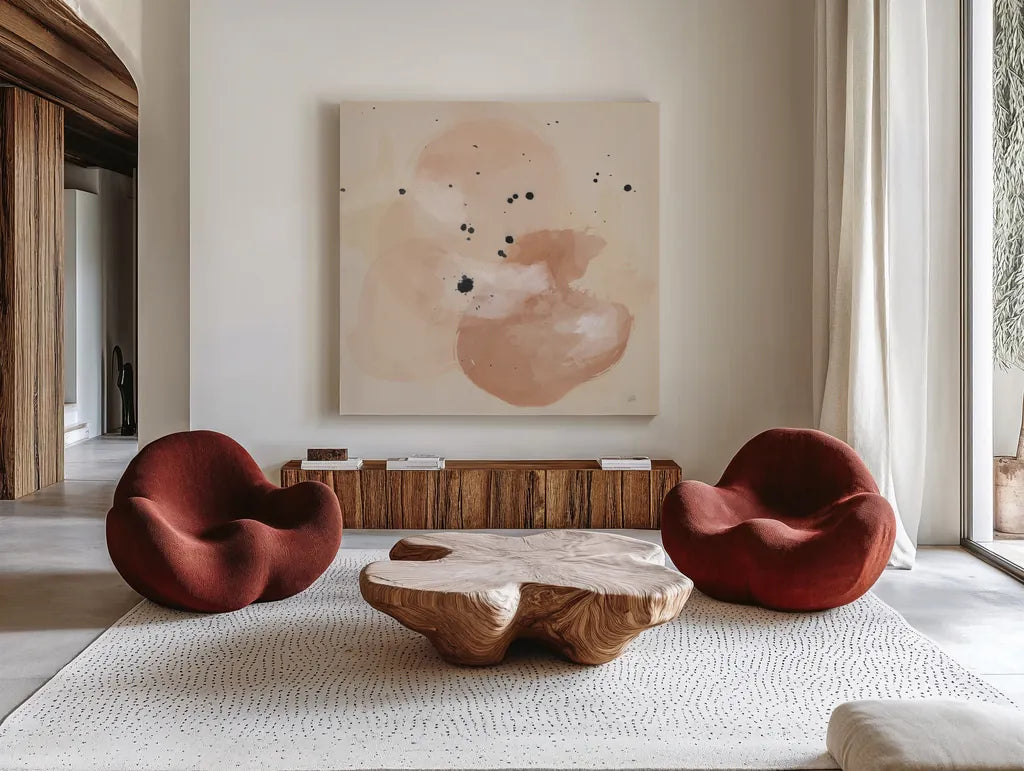 Boho IV by Chris Paschke. Shown as extra-large giant wall art in a modern living room. Available as an archival giclee rolled canvas, fine art paper, or poster print. SKU 83786a.