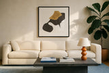 Bold Gold I by Chris Paschke. Displayed in a glass frame with matte in a clean modern living room. Available as an archival giclee rolled canvas, fine art paper, or poster print. SKU 86811a.
