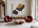Bold Gold I by Chris Paschke. Shown as extra-large giant wall art in a modern living room. Available as an archival giclee rolled canvas, fine art paper, or poster print. SKU 86811a.