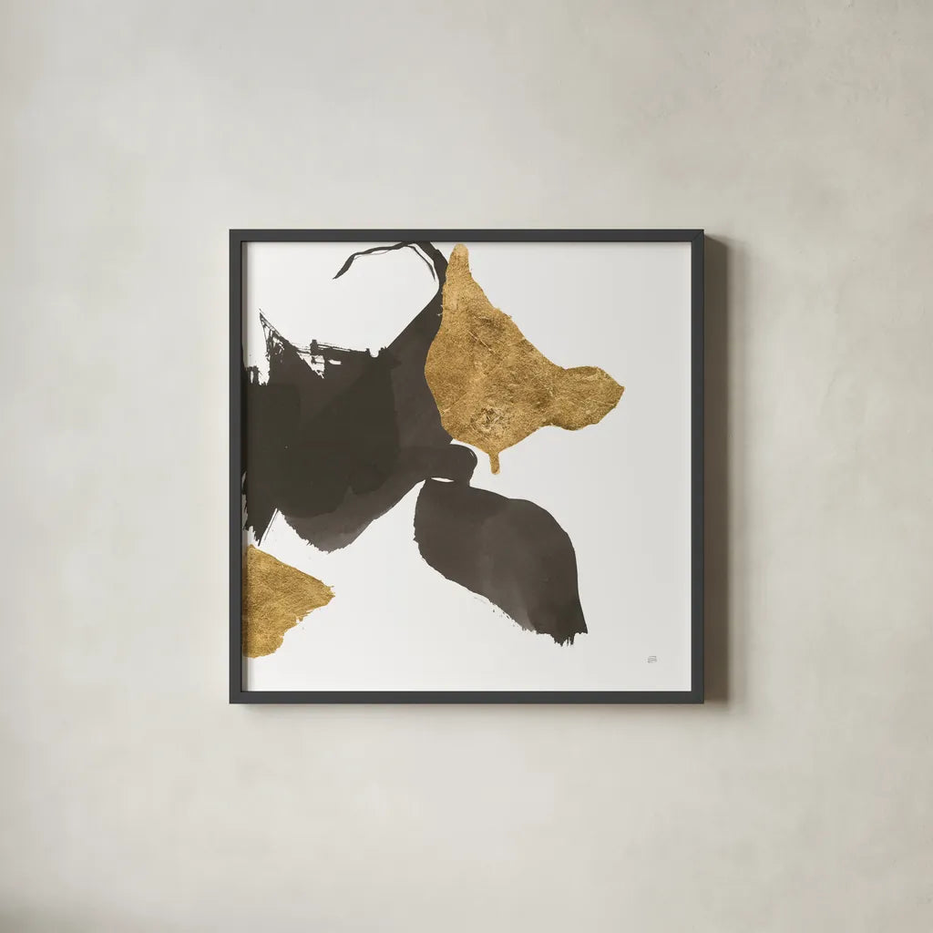 Bold Gold IV by Chris Paschke. Shown in a sleek black glass frame for a contemporary gallery look. Available as an archival giclee rolled canvas, fine art paper, or poster print. SKU 86814a.