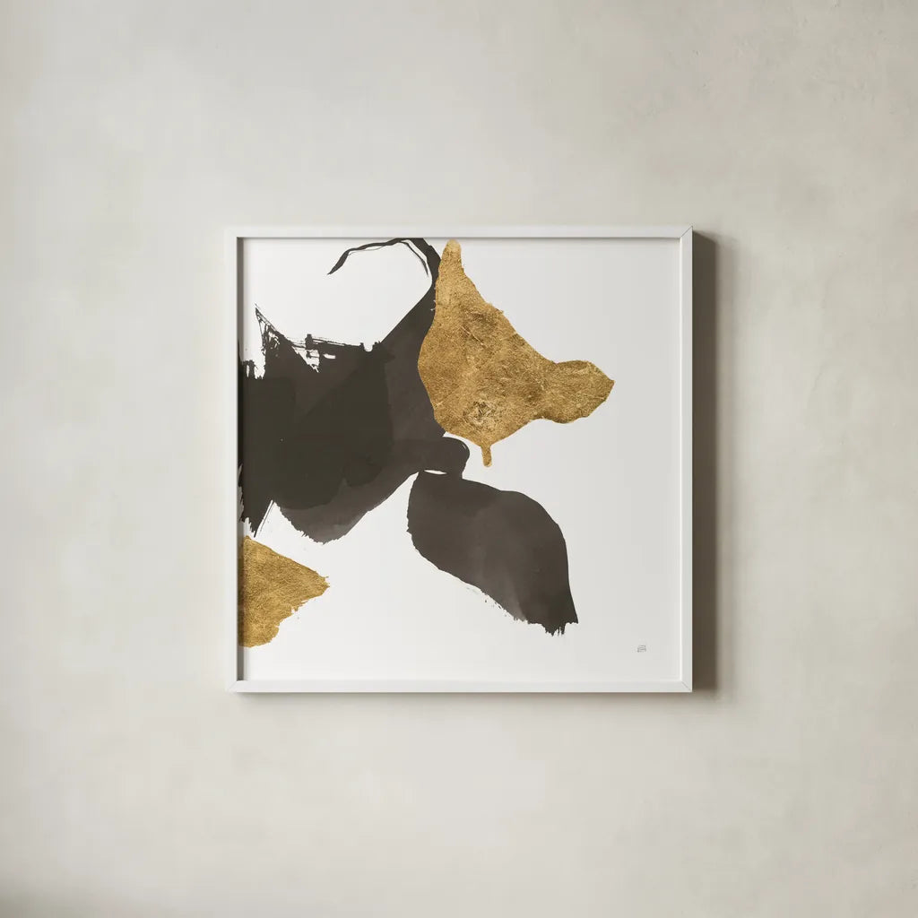 Bold Gold IV by Chris Paschke. Shown in a crisp white glass frame for a clean and minimalist style. Available as an archival giclee rolled canvas, fine art paper, or poster print. SKU 86814a.