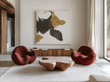 Bold Gold IV by Chris Paschke. Shown as extra-large giant wall art in a modern living room. Available as an archival giclee rolled canvas, fine art paper, or poster print. SKU 86814a.