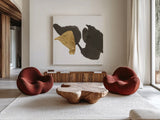 Bold Gold V by Chris Paschke. Shown as extra-large giant wall art in a modern living room. Available as an archival giclee rolled canvas, fine art paper, or poster print. SKU 86815a.
