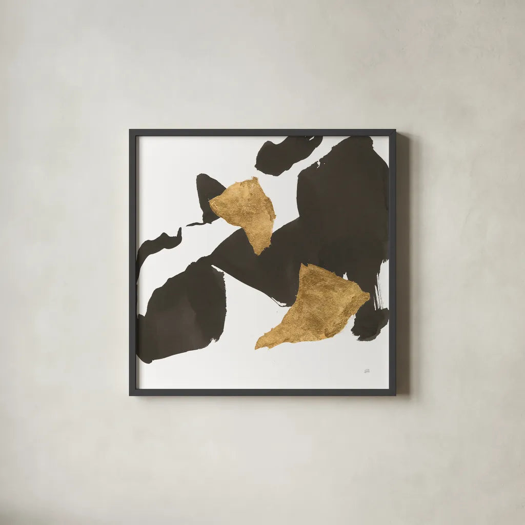 Bold Gold VIII by Chris Paschke. Shown in a sleek black glass frame for a contemporary gallery look. Available as an archival giclee rolled canvas, fine art paper, or poster print. SKU 86818a.