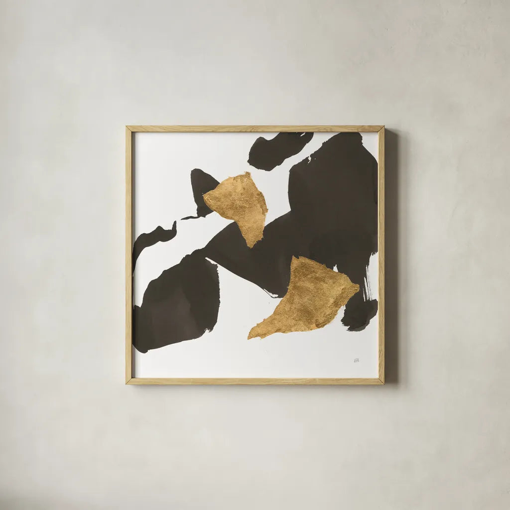 Bold Gold VIII by Chris Paschke. Shown in a natural wood glass frame for a timeless modern aesthetic. Available as an archival giclee rolled canvas, fine art paper, or poster print. SKU 86818a.