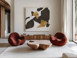 Bold Gold VIII by Chris Paschke. Shown as extra-large giant wall art in a modern living room. Available as an archival giclee rolled canvas, fine art paper, or poster print. SKU 86818a.