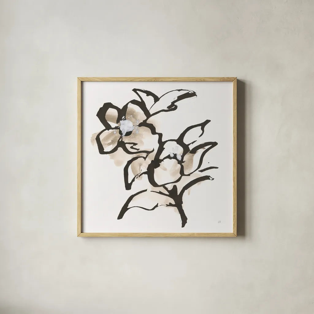 Bold Greige I by Chris Paschke. Shown in a natural wood glass frame for a timeless modern aesthetic. Available as an archival giclee rolled canvas, fine art paper, or poster print. SKU 92773a.