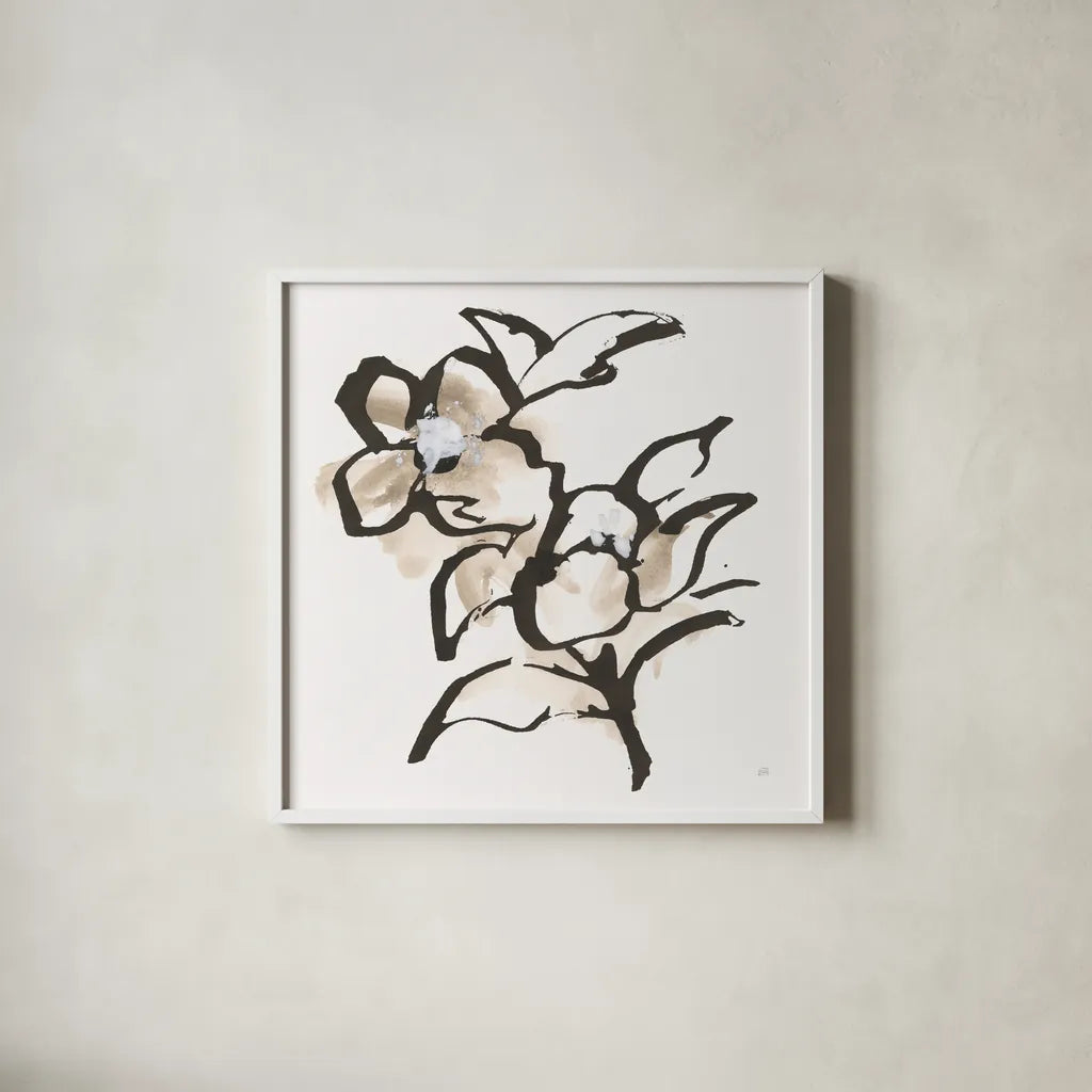 Bold Greige I by Chris Paschke. Shown in a crisp white glass frame for a clean and minimalist style. Available as an archival giclee rolled canvas, fine art paper, or poster print. SKU 92773a.