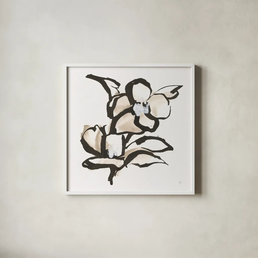 Bold Greige II by Chris Paschke. Shown in a crisp white glass frame for a clean and minimalist style. Available as an archival giclee rolled canvas, fine art paper, or poster print. SKU 92774a.