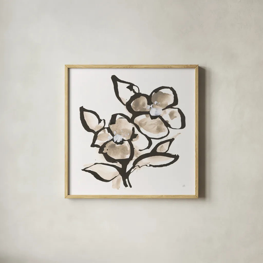 Bold Greige III by Chris Paschke. Shown in a natural wood glass frame for a timeless modern aesthetic. Available as an archival giclee rolled canvas, fine art paper, or poster print. SKU 92775a.